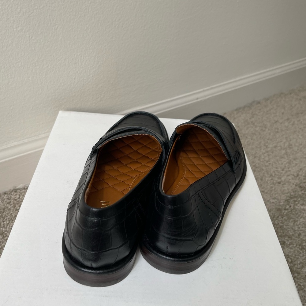 $278 J.MCLAUGHLIN BLACK CONCETTA CROC-EMBOSSED LEATHER PENNY LOAFERS NWT - Picture 4 of 8
